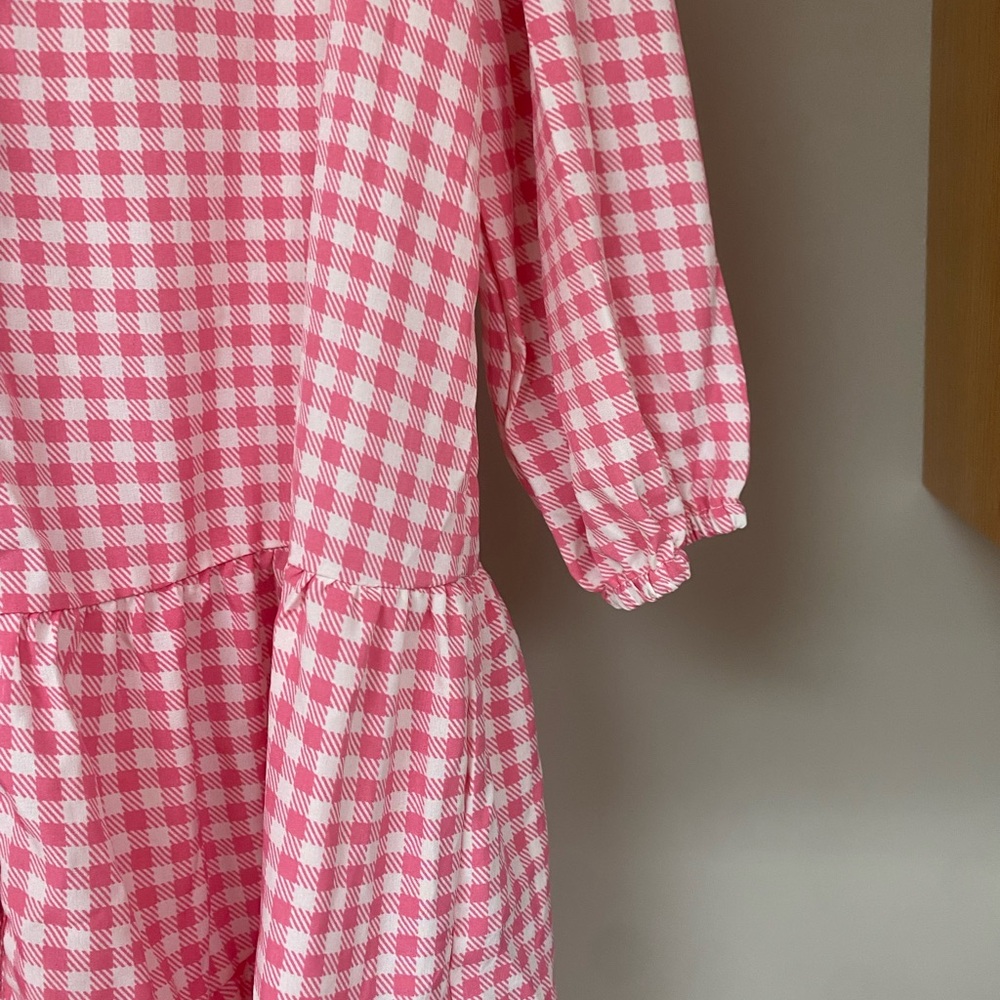 SHEIN Women’s Pink Casual Gingham Ruffle Pleated Mini Dress - Picture 4 of 7